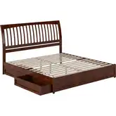 Roslyn King Platform Bed with Panel Footboard, Drawers & Charging in Walnut Finish
