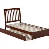 Roslyn Twin XL Platform Bed with Panel Footboard, Twin XL Trundle & Charging in Walnut Finish
