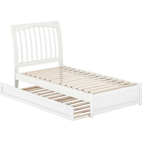 Roslyn Twin Platform Bed with Panel Footboard, Twin Trundle & Charging in White