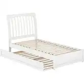 Roslyn Twin Platform Bed with Panel Footboard, Twin Trundle & Charging in White