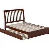 Roslyn Full Platform Bed with Panel Footboard, Twin Trundle & Charging in Walnut Finish