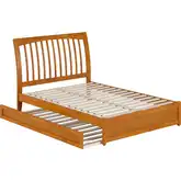 Roslyn Full Platform Bed with Panel Footboard, Twin Trundle & Charging in Light Toffee