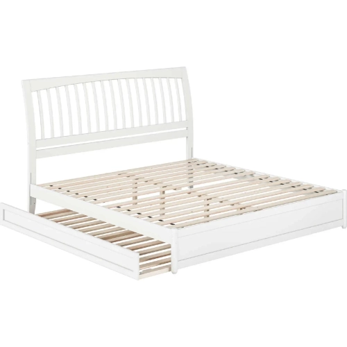 Roslyn King Platform Bed with Panel Footboard, Twin XL Trundle & Charging in White