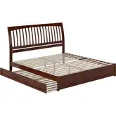 Roslyn King Platform Bed with Panel Footboard, Twin XL Trundle & Charging in Walnut Finish