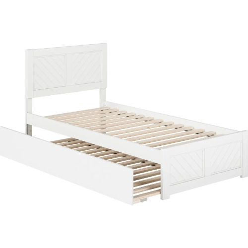 Canyon Twin XL Platform Bed w/ Footboard & Twin XL Trundle in White Wood
