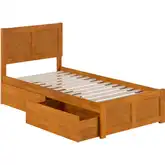 Canyon Twin XL Platform Bed w/ Footboard & Storage Drawers in Light Toffee Wood