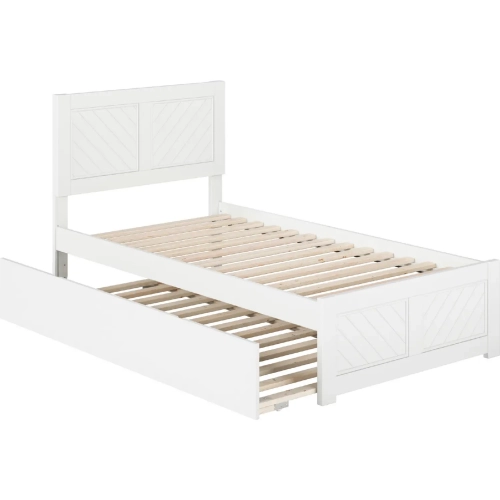 Canyon Twin Platform Bed w/ Footboard & Twin Trundle in White Wood