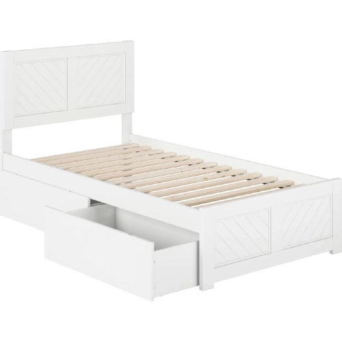 Canyon Twin Platform Bed w/ Footboard & Storage Drawers in White Wood