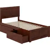 Canyon Twin Platform Bed w/ Footboard & Storage Drawers in Walnut Wood