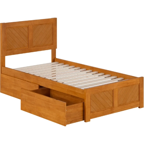 Canyon Twin Platform Bed w/ Footboard & Storage Drawers in Light Toffee Wood