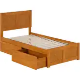 Canyon Twin Platform Bed w/ Footboard & Storage Drawers in Light Toffee Wood
