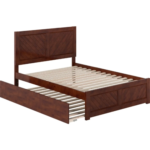 Canyon Full Platform Bed w/ Footboard & Full Trundle in Walnut Wood