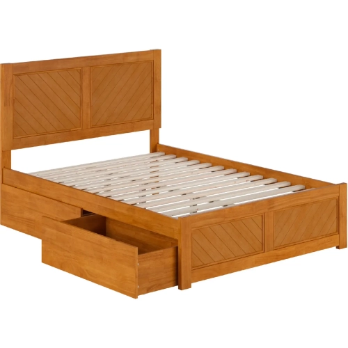 Canyon Full Platform Bed w/ Footboard & Storage Drawers in Light Toffee Wood