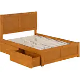Canyon Full Platform Bed w/ Footboard & Storage Drawers in Light Toffee Wood