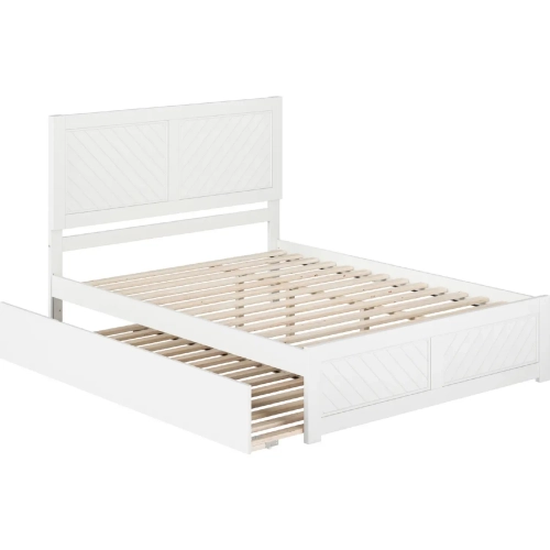 Canyon Queen Platform Bed w/ Footboard & Twin XL Trundle in White Wood