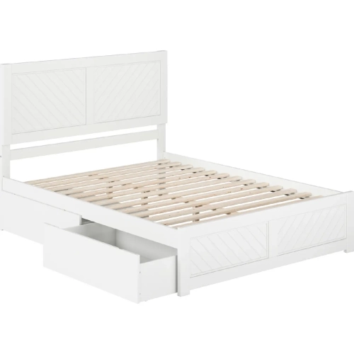 Canyon Queen Platform Bed w/ Footboard & Storage Drawers in White Wood