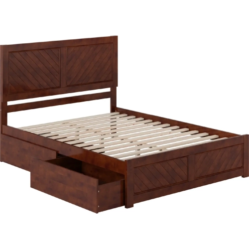Canyon Queen Platform Bed w/ Footboard & Storage Drawers in Walnut Wood