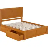 Canyon Queen Platform Bed w/ Footboard & Storage Drawers in Light Toffee Wood