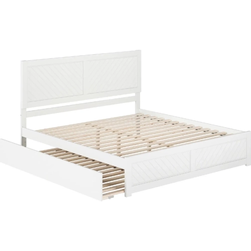 Canyon King Platform Bed w/ Footboard & Twin XL Trundle in White Wood