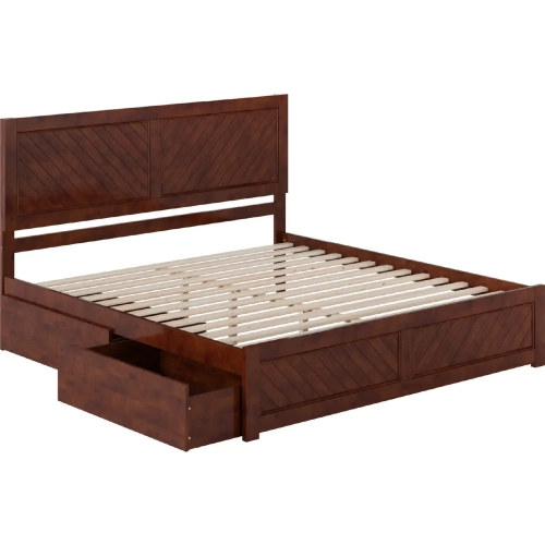 Canyon King Platform Bed w/ Footboard & Storage Drawers in Walnut Wood
