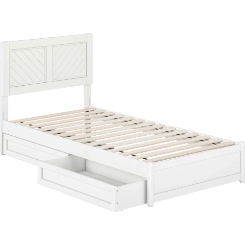 Clayton Twin XL Platform Bed with Panel Footboard, Drawers & Charging in White