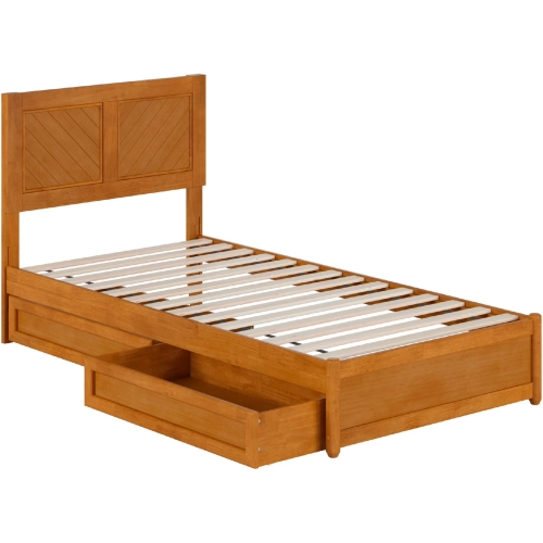 Clayton Twin XL Platform Bed & 2 Under Bed Drawers in Light Toffee Wood