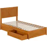 Clayton Twin XL Platform Bed & 2 Under Bed Drawers in Light Toffee Wood
