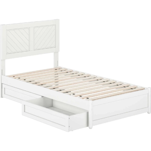Clayton Twin Platform Bed with Panel Footboard, Drawers & Charging in White