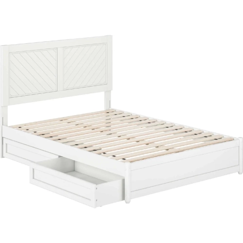 Clayton Full Platform Bed with Panel Footboard, Drawers & Charging in White