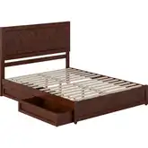 Clayton Queen Platform Bed with Panel Footboard, Drawers & Charging in Walnut Finish