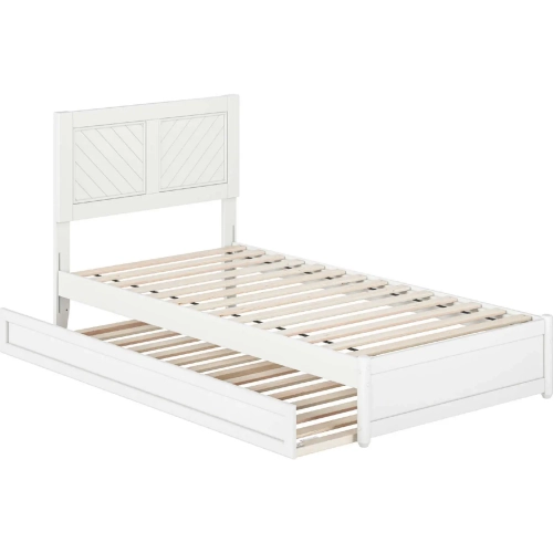 Clayton Twin XL Platform Bed with Panel Footboard, Twin XL Trundle & Charging in White