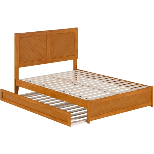 Clayton Full Platform Bed & Twin Trundle in Light Toffee Wood