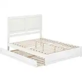 Clayton Queen Platform Bed with Panel Footboard, Twin XL Trundle & Charging in White
