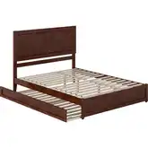 Clayton Queen Platform Bed with Panel Footboard, Twin XL Trundle & Charging in Walnut Finish