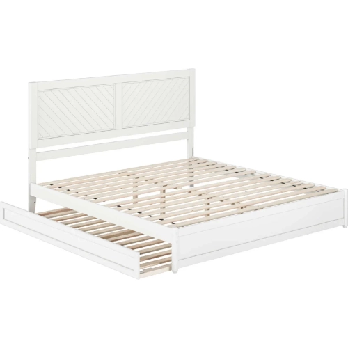 Clayton King Platform Bed with Panel Footboard, Twin XL Trundle & Charging in White