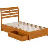 Emelie Twin Platform Bed with Panel Footboard, Drawers & Charging in Light Toffee