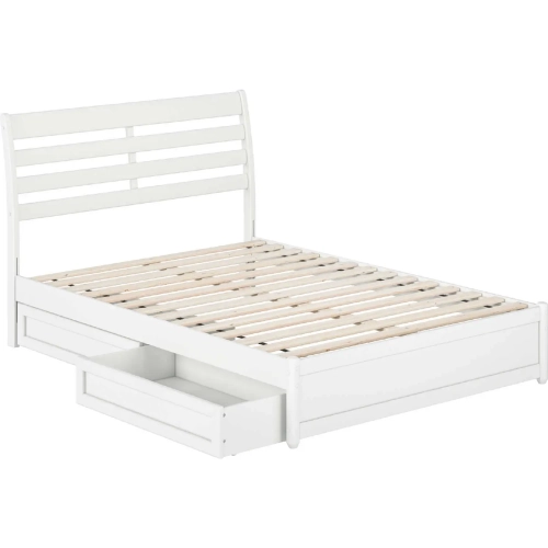 Emelie Full Platform Bed with Panel Footboard, Drawers & Charging in White