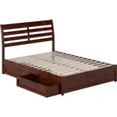Emelie Full Platform Bed with Panel Footboard, Drawers & Charging in Walnut Finish