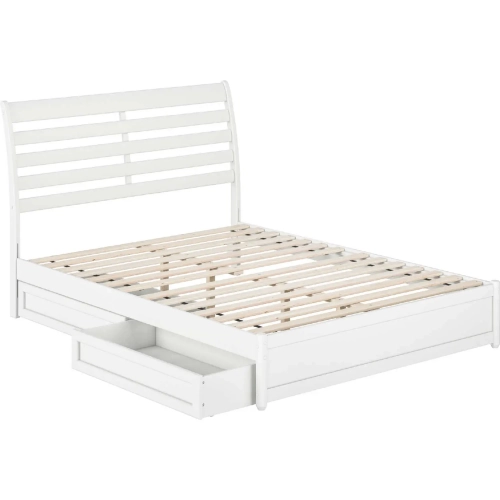Emelie Queen Platform Bed with Panel Footboard, Drawers & Charging in White