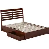 Emelie Queen Platform Bed with Panel Footboard, Drawers & Charging in Walnut Finish