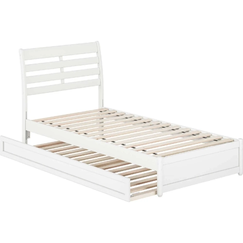 Emelie Twin XL Platform Bed with Panel Footboard, Twin XL Trundle & Charging in White