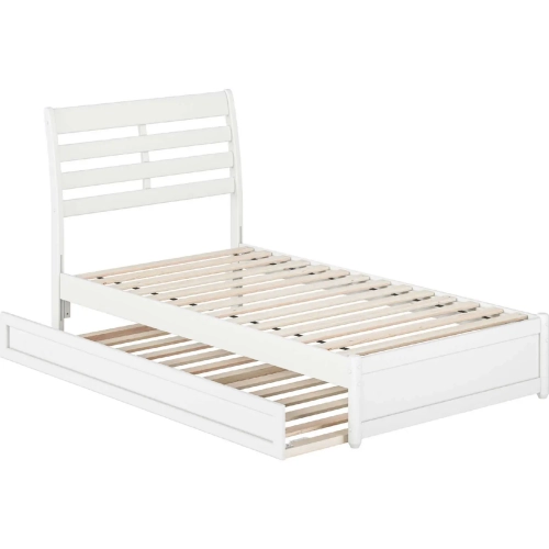 Emelie Twin Platform Bed with Panel Footboard, Twin Trundle & Charging in White