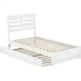 Emelie Twin Platform Bed with Panel Footboard, Twin Trundle & Charging in White