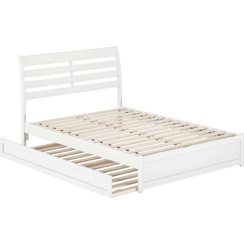 Emelie Full Platform Bed with Panel Footboard, Twin Trundle & Charging in White