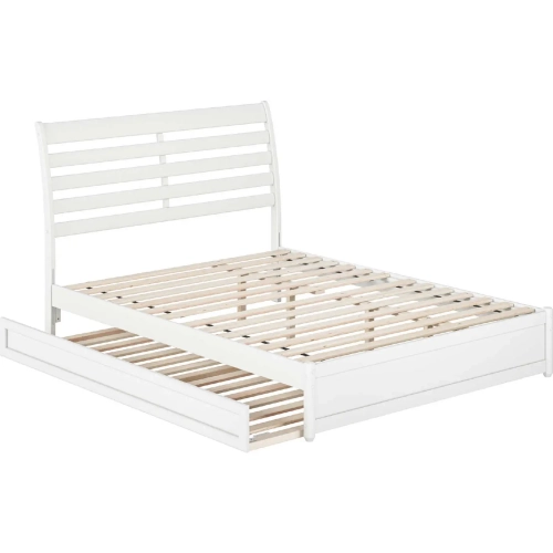 Emelie Queen Platform Bed with Panel Footboard, Twin XL Trundle & Charging in White