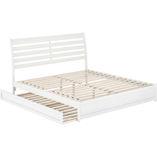 Emelie King Platform Bed with Panel Footboard, Twin XL Trundle & Charging in White