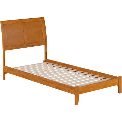 Portland Twin XL Low Profile Platform Bed in Light Toffee Solid Wood
