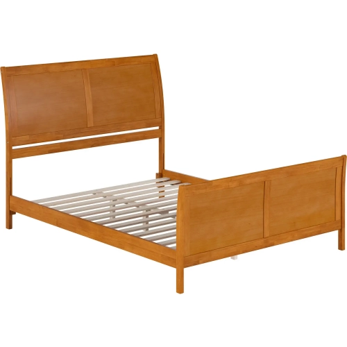 Portland Queen Low Profile Platform Bed w/ Footboard in Toffee Wood
