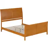 Portland Queen Low Profile Platform Bed w/ Footboard in Toffee Wood