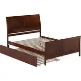 Portland Queen Platform Bed w/ Footboard & Twin XL Trundle in Walnut Wood